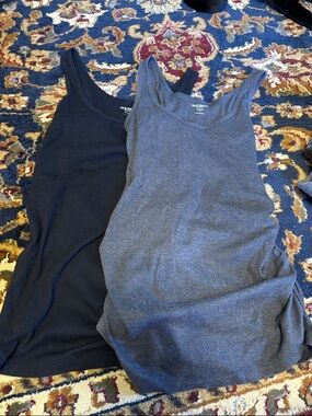 Old Navy 3 Pack Women's Maternity Tank Tops - Black, Charcoal Gray, and White.